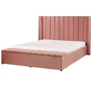 Velvet EU King Size Bed with Storage Bench Pink NOYERS