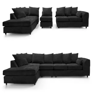 Monaco Chenille Fabric 5 Seater L Shaped Corner Sofa  Black Left Hand Facing