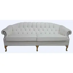 Chesterfield 4 Seater Shelly White Leather Sofa Settee Bespoke In Victoria Style