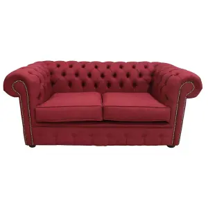 Chesterfield Original 2 Seater Sofa Settee Charles Wine Red Linen Fabric In Classic Style