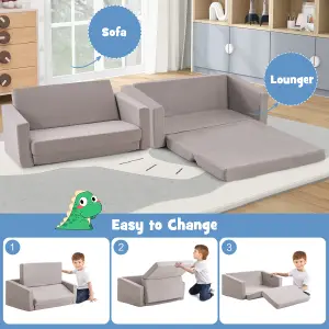 Costway 2-in-1 Kids Convertible Couch Children Fold out Sofa Bed Lounger Flip Open