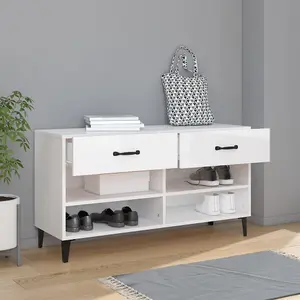 Berkfield Shoe Cabinet High Gloss White 102x35x55 cm Engineered Wood