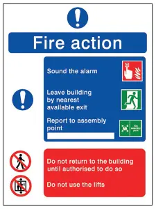 5 point Fire action Polyvinyl chloride (PVC) Safety sign, (H)200mm (W)150mm