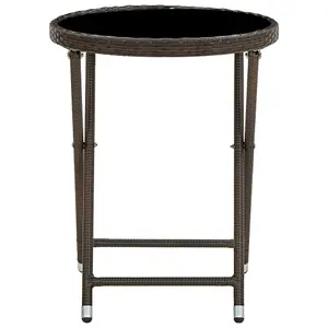 Berkfield Tea Table Brown 60 cm Poly Rattan and Tempered Glass