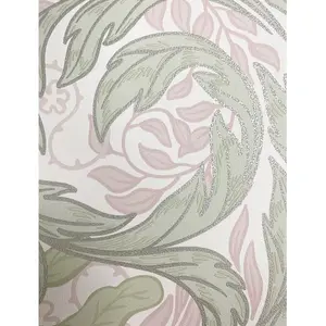 Vale Leaf Wallpaper Green / Pink Muriva 221503