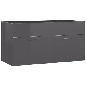 Berkfield Sink Cabinet High Gloss Grey 90x38.5x46 cm Engineered Wood