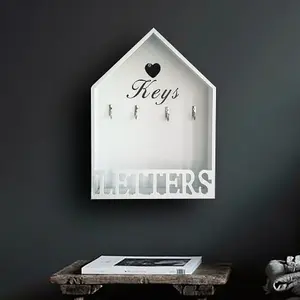 White Wooden Letter Rack & Key Holder