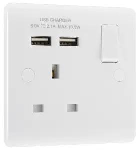 LAP White Single 13A Raised slim Switched Screwed Socket with USB, x2 & White inserts