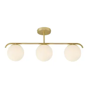 Nordlux Grant Indoor Bedroom Kitchen Dining Hallway 3 Glass Domes Pendant Ceiling Light in Brass (Length) 69.3cm