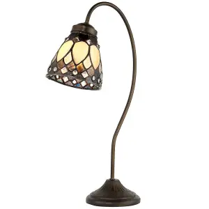 Tiffany Glass Table Lamp Light Dark Bronze Curved Arm / Neck & Shade i00180