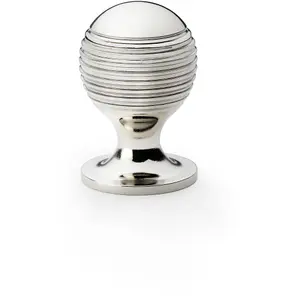 Reeded Ball Door Knob - 25mm Diameter Polished Nickel Lined Cupboard Pull Handle