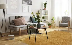 Lagom Collection Solid Design Shaggy Rugs in Ochre