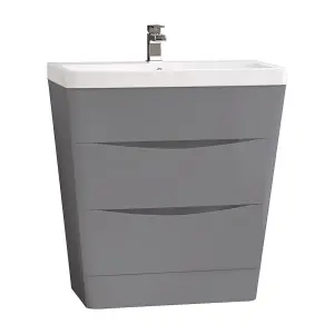 Rinse Bathrooms 800mm Gloss Grey Floor Standing 2 Drawer Vanity Unit Basin Bathroom Storage Furniture