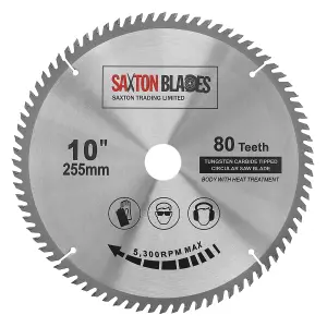 Saxton TCT25580T  TCT Circular Saw Blade 250mm x 80T x 30mm Bore + 16, 20 and 25mm Reduction Rings