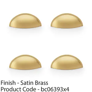 4 PACK - Rear Fixing Cup Handle - Satin Brass - 57mm Centres Solid Brass Shaker Unit Pull