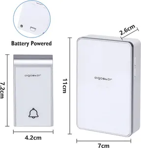 Aigostar White Wireless Doorbell, IP44 Waterproof Cordless Doorbell Kit with 2 Receiver