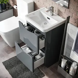 Nes Home Merton Grey Freestanding Vanity Basin Unit Square Rimless Close Coupled Toilet