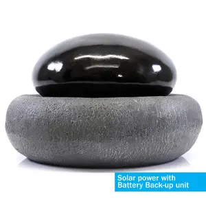 Outdoor Patio Decking Freestanding Solar Powered Black Pebble Garden Water Feature + LED Light