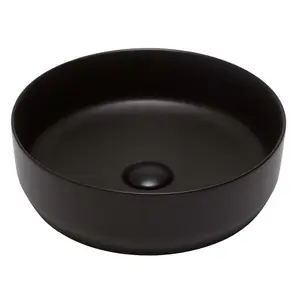 Matt Black Ceramic Round Countertop Bathroom Wash Basin Sink with Matching Waste