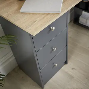 Home Source Camden 3 Drawer Computer Office Desk Graphite