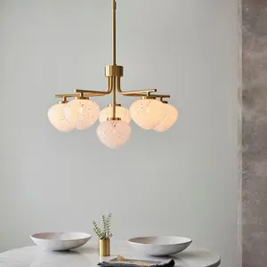 Luminosa Bari Multi Arm Glass Pendant Ceiling Lamp, Satin Brass Plate, White Confetti Glass