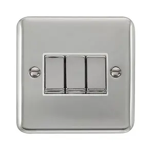 Curved Polished Chrome 10A 3 Gang 2 Way Ingot Light Switch - White Trim - SE Home