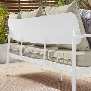 Furniturebox UK Laguna Outdoor Sofa Set - 5 Seater White Garden Sofa Set - 3 Seater Sofa + Coffee Table & Armchairs - Free Cover