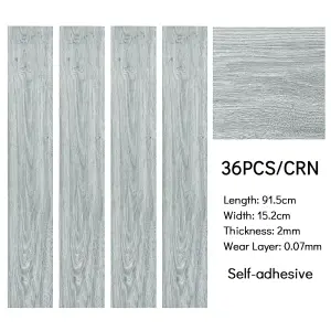 Grey Realistic Woodgrain Wood Effect Self Adhesive PVC Flooring Plank Waterproof, 5m² Pack, Set of 36