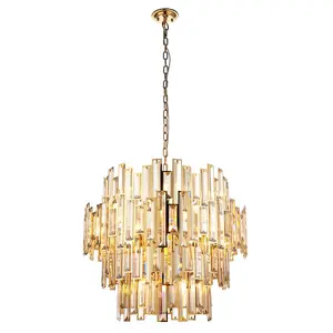 Luminosa Latina Single Pendant Ceiling Lamp, Gold Effect Plate, Champagne Crystal