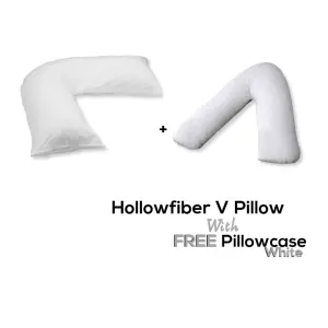 V Pillow With FREE V Pillowcase Polycotton Cover Orthopedic Neck & Back Support Hollowfiber Filled Pillow