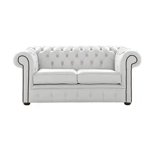 Chesterfield 2 Seater Shelly White Leather Sofa Settee Bespoke In Classic Style