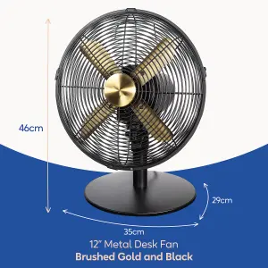 Russell Hobbs Desk Fan Electric Cooling Brushed Gold & Black 3 Speed RHMDF1201BG