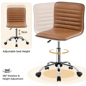 Yaheetech PU Leather Armless Desk Chair for Home Office - Retro Brown