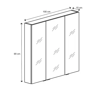 Imandra Tall Matt Silver Mirror effect Triple Bathroom Cabinet Mirrored (H)900mm (W)1000mm