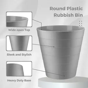 MantraRaj Pack Of 2 Plastic Waste Paper Bin 6L Round Waste Basket Trash Can Lightweight Rubbish Bin (Grey)