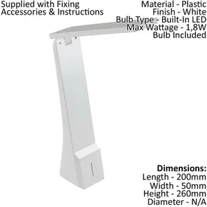 Table Lamp Colour White Integral Rechargeable Battery Bulb LED 1.8W Included