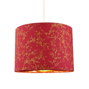 Modern Burgundy Cotton Fabric 10 Lamp Shade with Copper Foil Floral Decoration