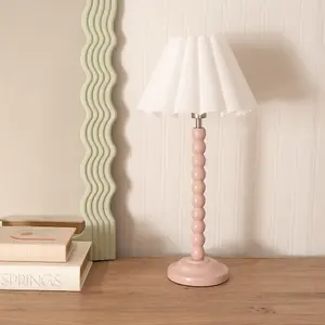 ValueLights Bobbins Painted Rose Table Lamp with White Scallop Tapered Lamp Shade