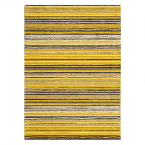 Handmade Easy to Clean Modern Striped Yellow Wool Living Room Bedroom Rug-200cm X 285cm