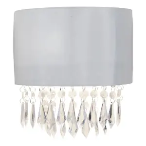 First Choice Lighting Set of 2 Jewelled Ivory Fabric Wall Lights With Clear Beaded Crystal Style Strings