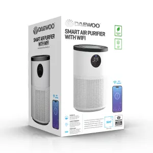 Daewoo Smart WiFi HEPA 13 Air Purifier for Large Rooms 280 Cubic Metres per Hour Ultra Quiet 3 Speed Settings 24 Hour Timer