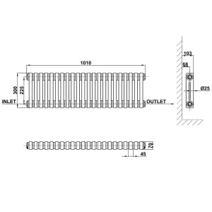 Horizontal Anthracite Double Column Radiator (H) 300mm x (W) 1010mm, 2304 BTU.