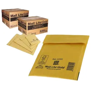 200 x K/7 (350x470mm) Gold Mail Lite Thick Bubble Lined Protective Postal Mailing Shipping Envelopes