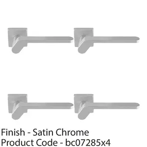 4 PACK - Premium Modern Slim Door Handle Set - Satin Chrome Angled Lever on Square Rose