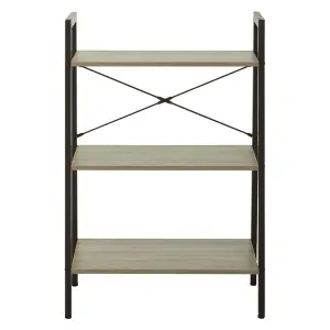 Interiors By Premier Three Tier Grey Oak Veneer Ladder Shelf Unit, Functional Industrial Narrow Shelf, Stylish Tall Cupboard