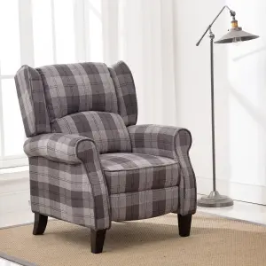 Eaton Wing Back Fireside Check Fabric Recliner Armchair Sofa Chair Reclining Cinema (Charcoal)