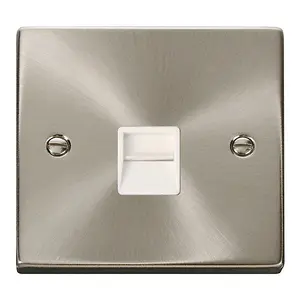 Satin / Brushed Chrome Secondary Telephone Single Socket - White Trim - SE Home