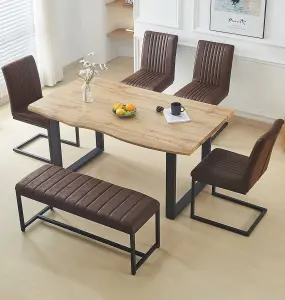 Hallowood Furniture Cullompton Large 160cm Dining Table with 110cm Bench and 4 Brown Chairs