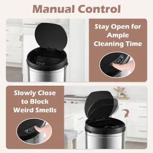 Costway 30L Automatic Trash Can Motion Sensor Garbage Bin with Stainless Steel Frame