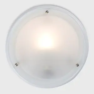 ValueLights Modern White Flush Ceiling Light With Frosted Glass Shade